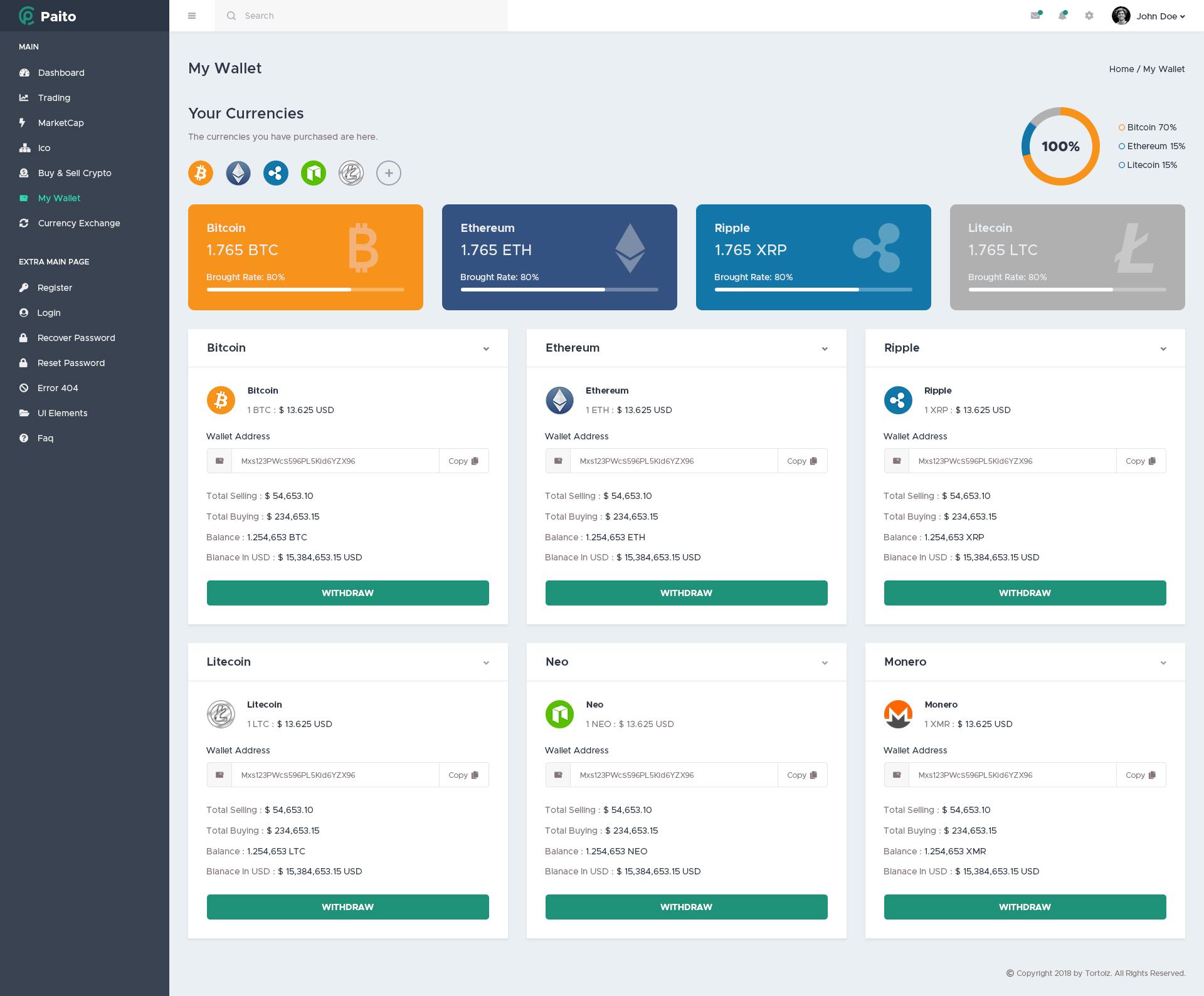 Paito - Crypto-Currency Dashboard HTML Template screenshot 11