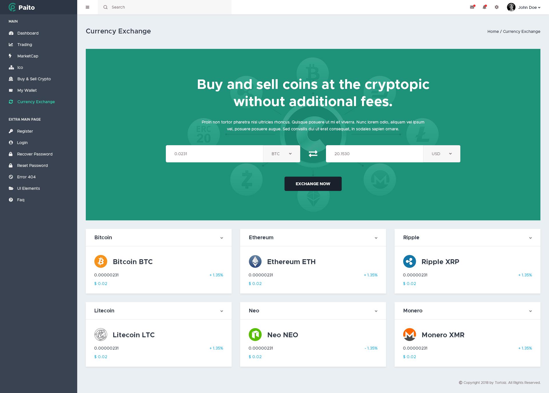 Paito - Crypto-Currency Dashboard HTML Template screenshot 13