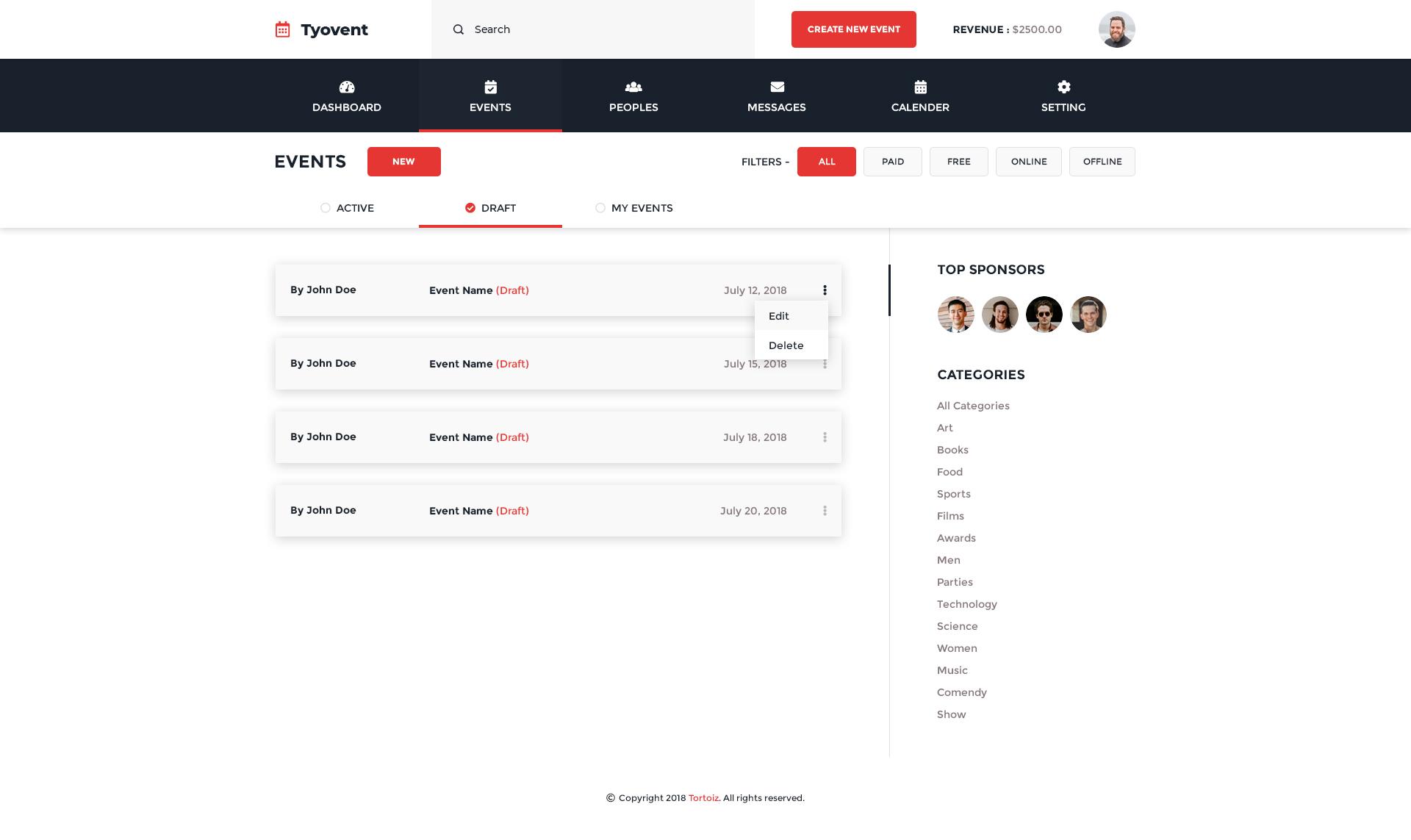 Tyovent - Event Management Dashboard HTML Template screenshot 3