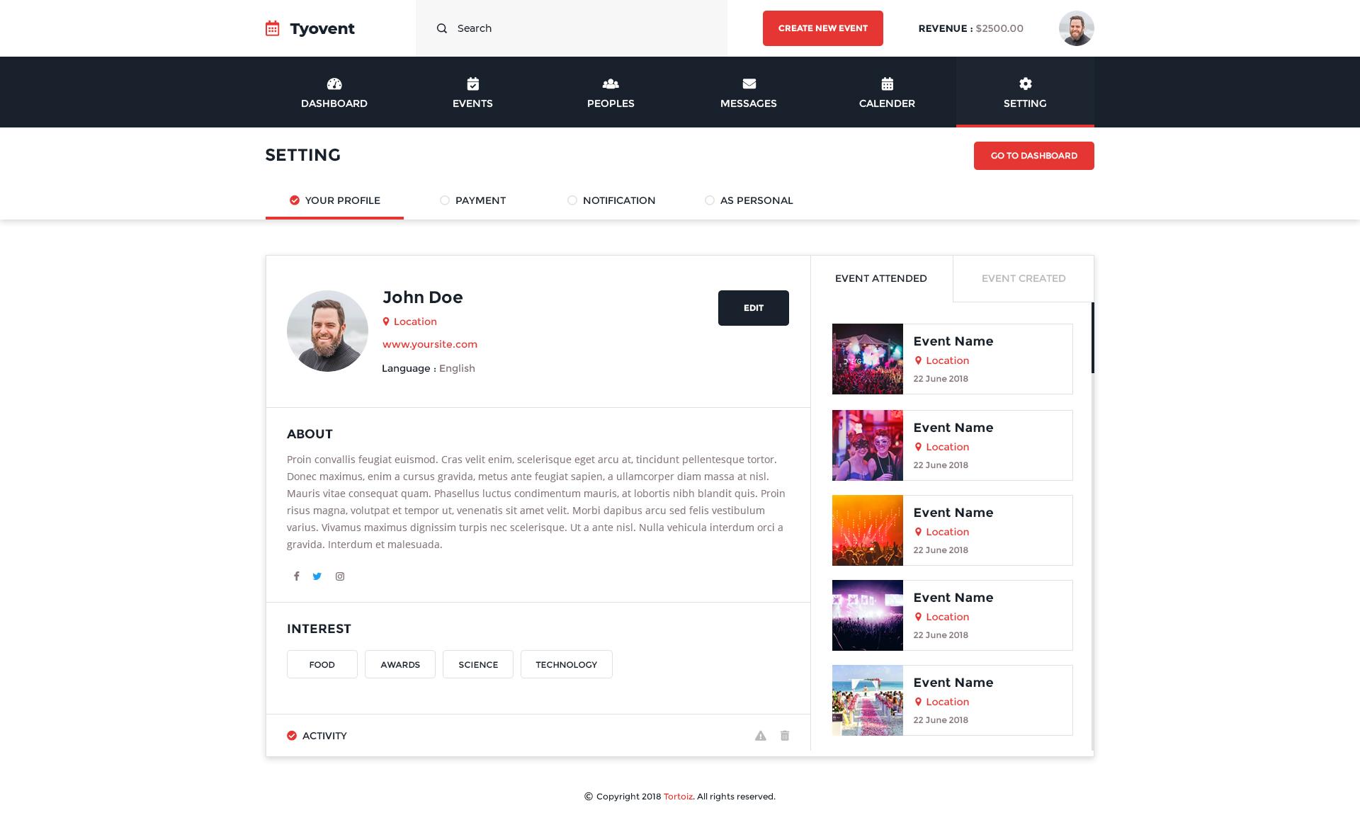 Tyovent - Event Management Dashboard HTML Template screenshot 10
