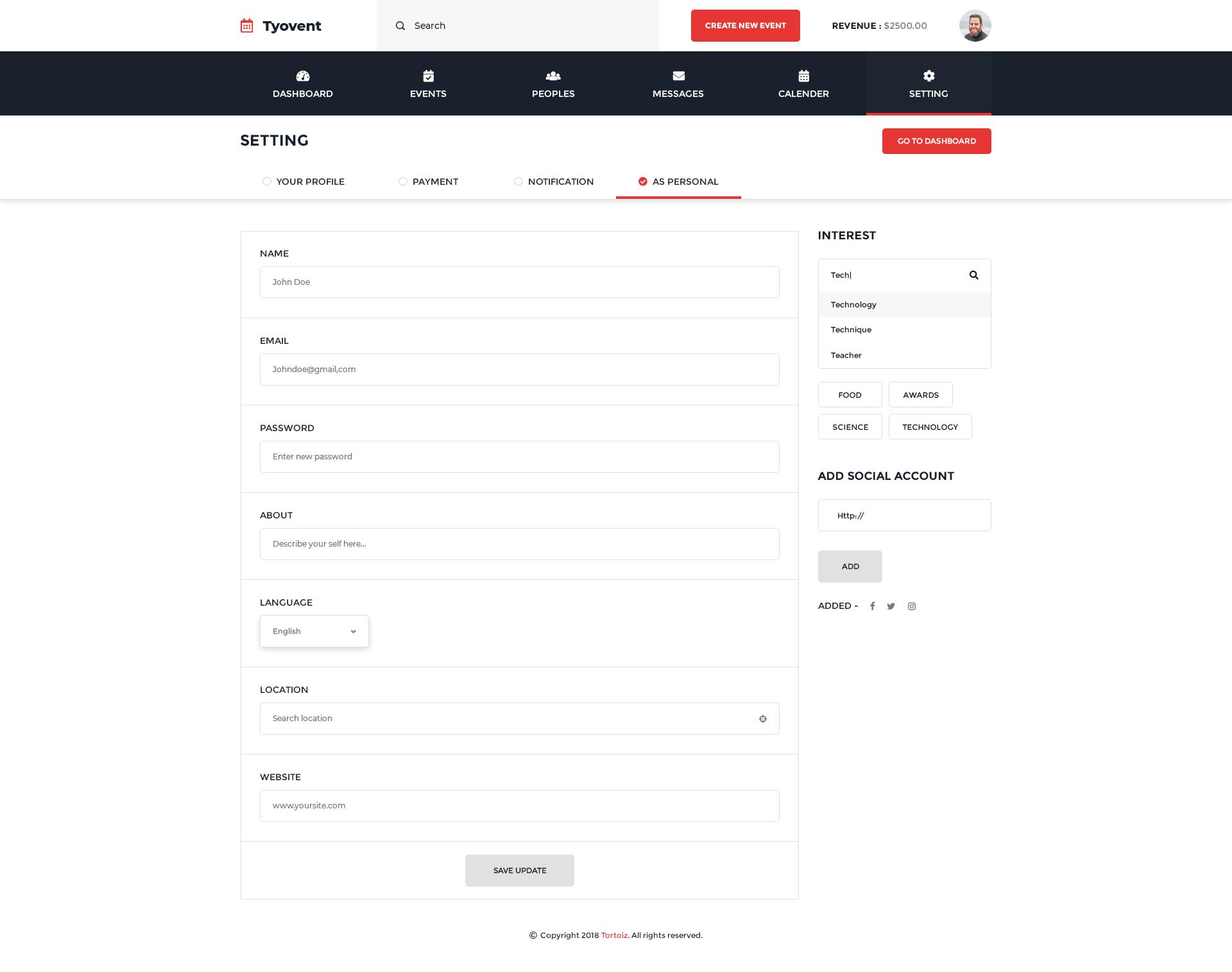 Tyovent - Event Management Dashboard HTML Template screenshot 11