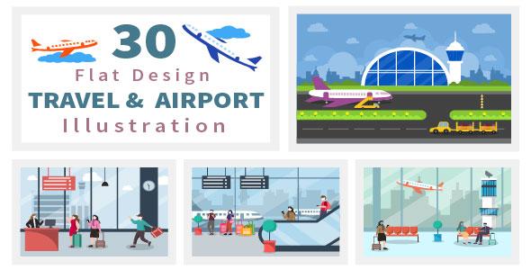 30 Airport Flat Design Illustration