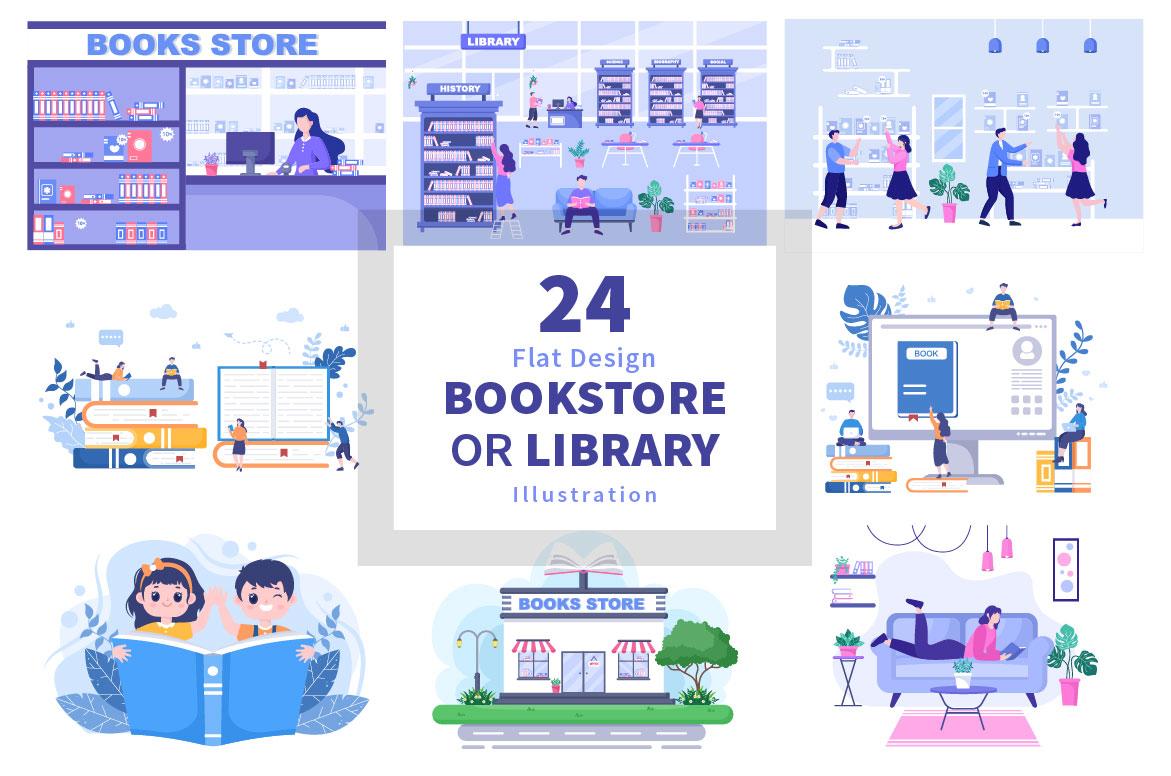 24 Bookstore or Library Illustration screenshot 1