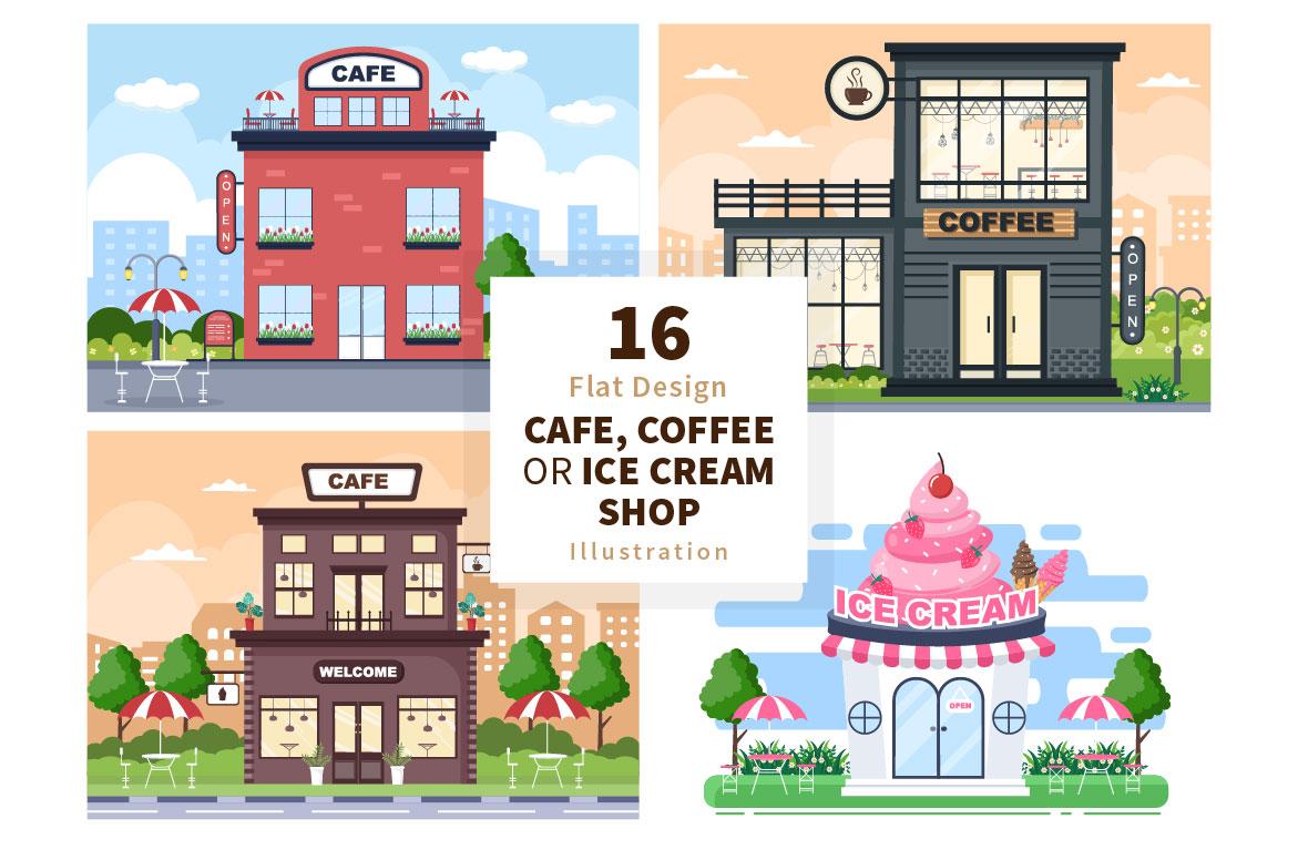 16 Coffeehouse, Cafe or Ice Cream Shop Illustration screenshot 1