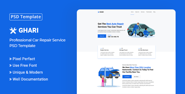 Ghari – Auto Service And Car Repair PSD Template Ghari – Auto Service And Car Repair PSD Template - Corporate