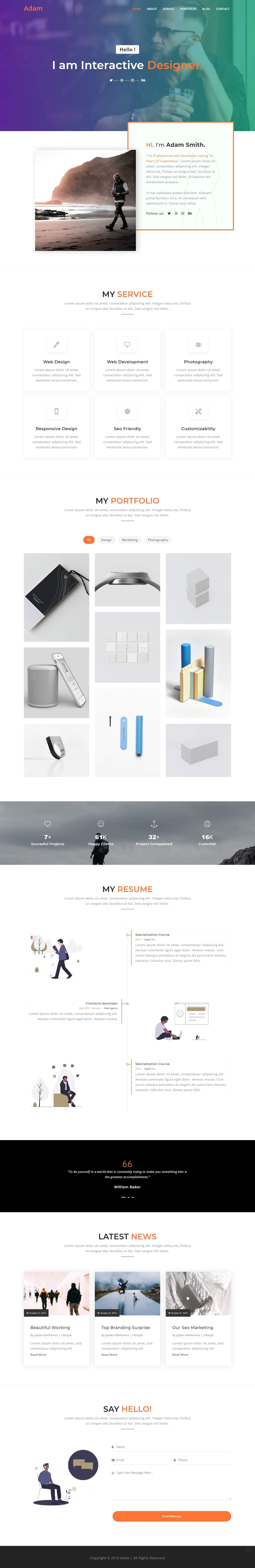 Adam Personal Portfolio Template screenshot 1